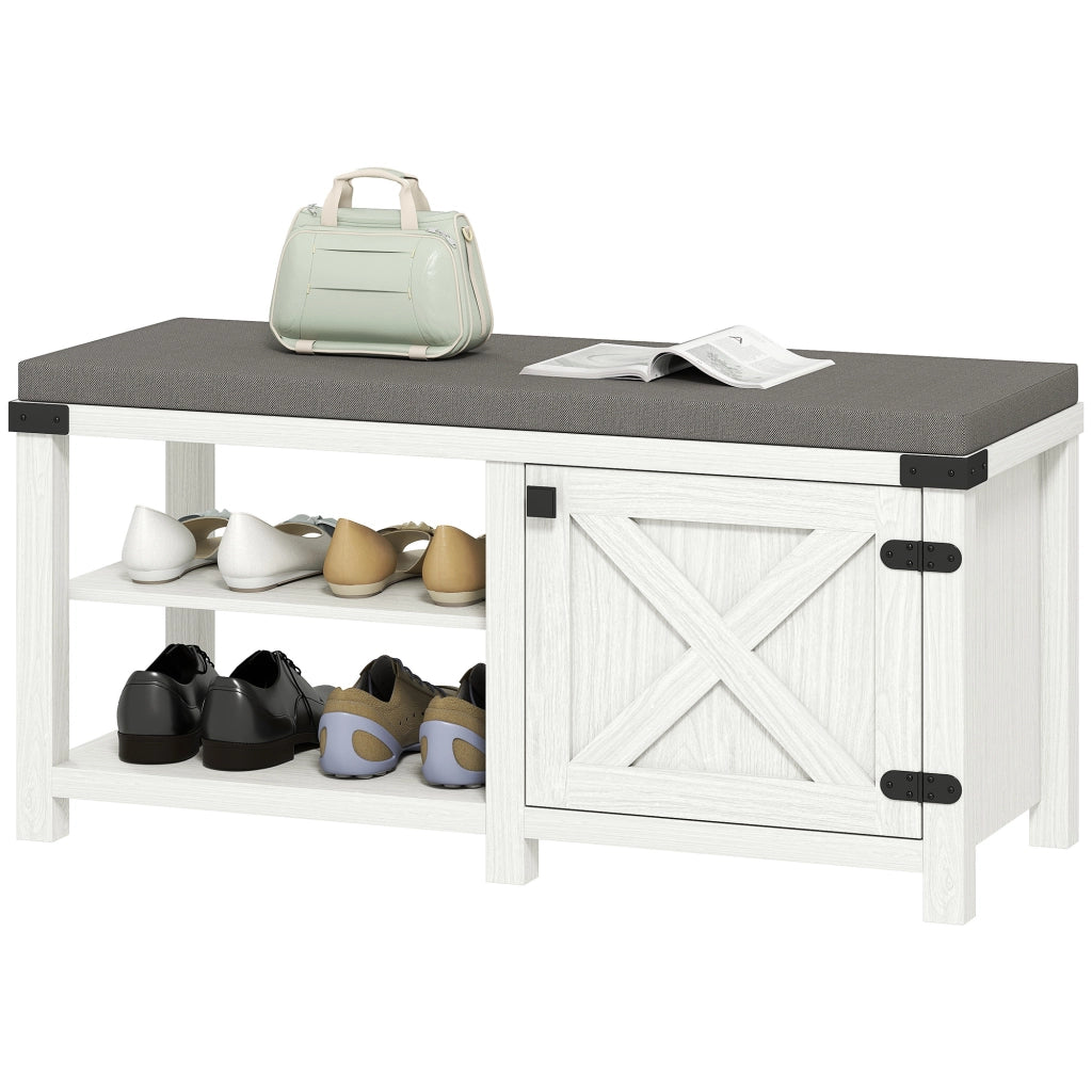 Scarpiera con Seduta e Ripiani ¨C Minimal ¨C 100x40x48 cm Bianco Grigio