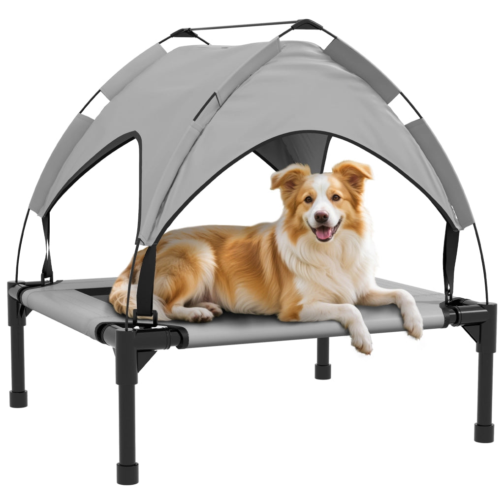 Letto per Cani Elevato con Baldacchino ¨C Minimal ¨C Grigio 76x61x69,5 cm