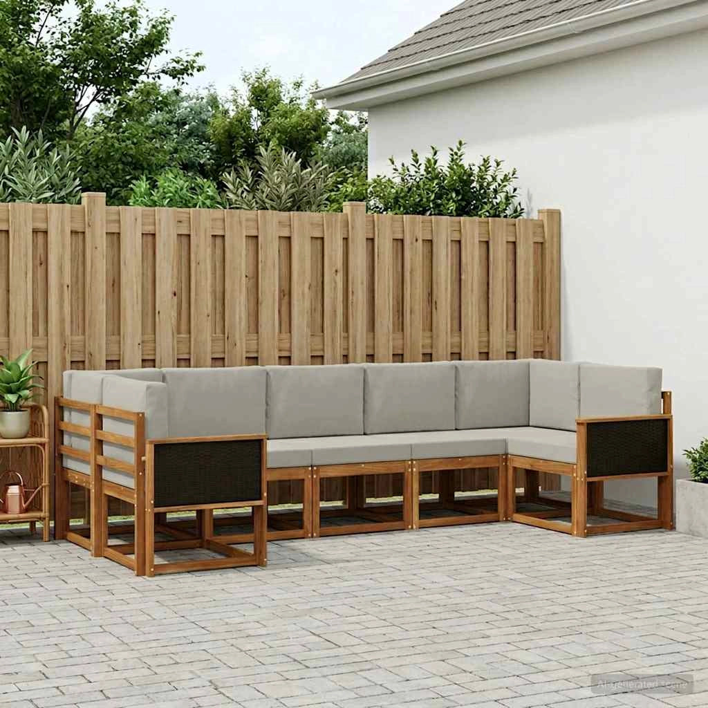Set di divani da esterno 7 pz Naturale e Grigio Chiaro 3385502