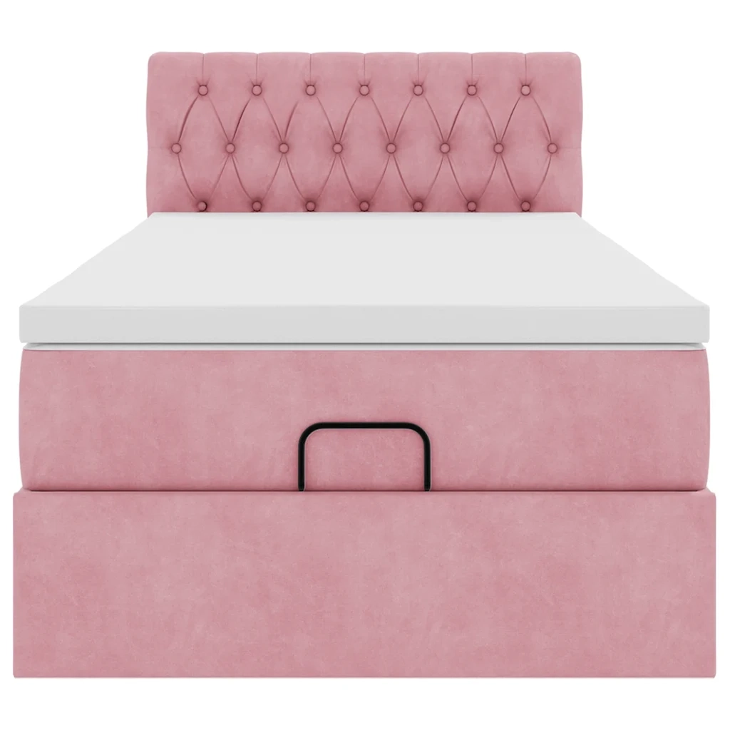 Pouf Letto con Materasso e LED Rosa 80x200cm in Velluto