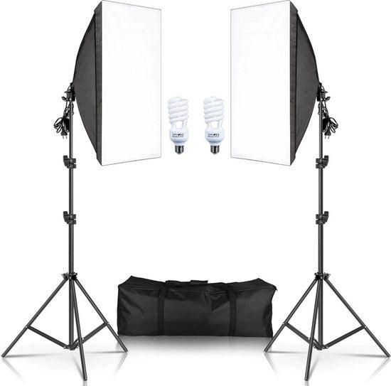 Lampada da Studio | Softbox | 2 Pezzi | Box di Luce | Lampada Continua da Studio | Illuminazione | Luce | Attesa | Professionale | 50 x 70 cm | 220 V