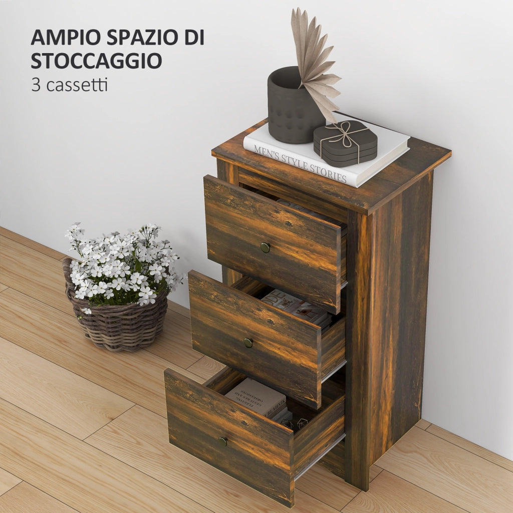 Comodino 3 Cassetti Rustico in Legno ¨C Minimal ¨C 40x30x74 cm Marrone