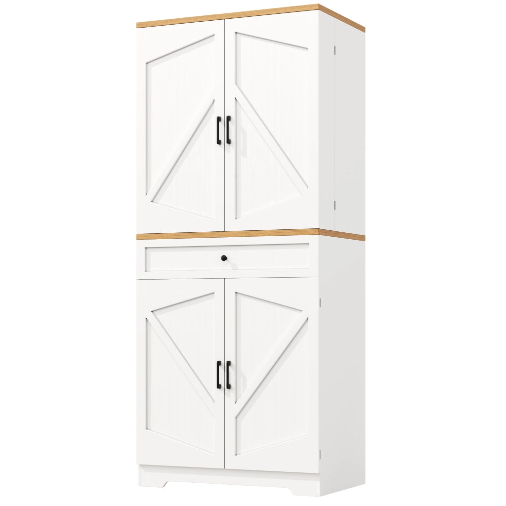 OKWISH Credenza Alta da Cucina con Ripiani Aperti e Cassetti, Sistema Antiribaltamento, MDF, Bianco, 80 x 40 x 180 cm