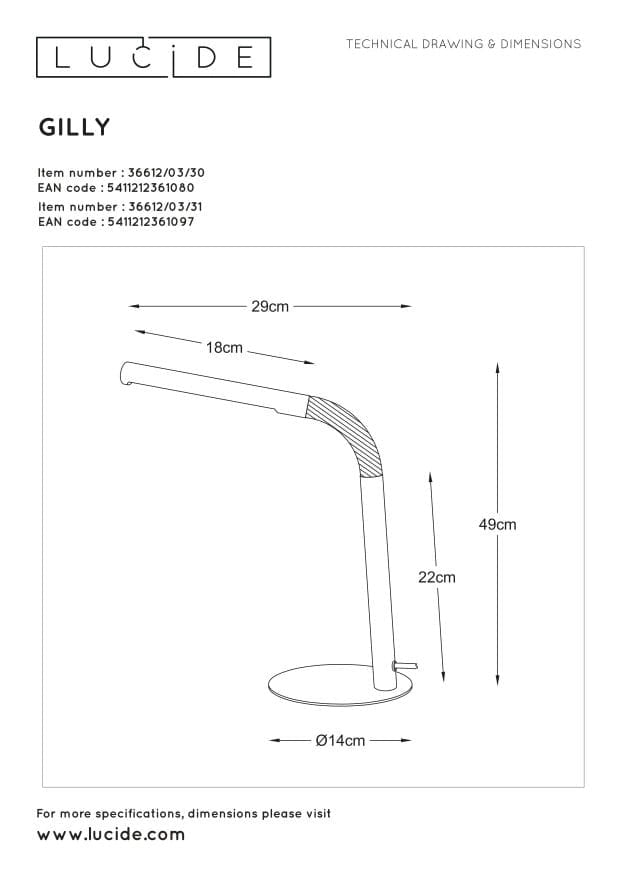 Lampada da scrivania Lucide Gilly bianca LED 3W 2700K