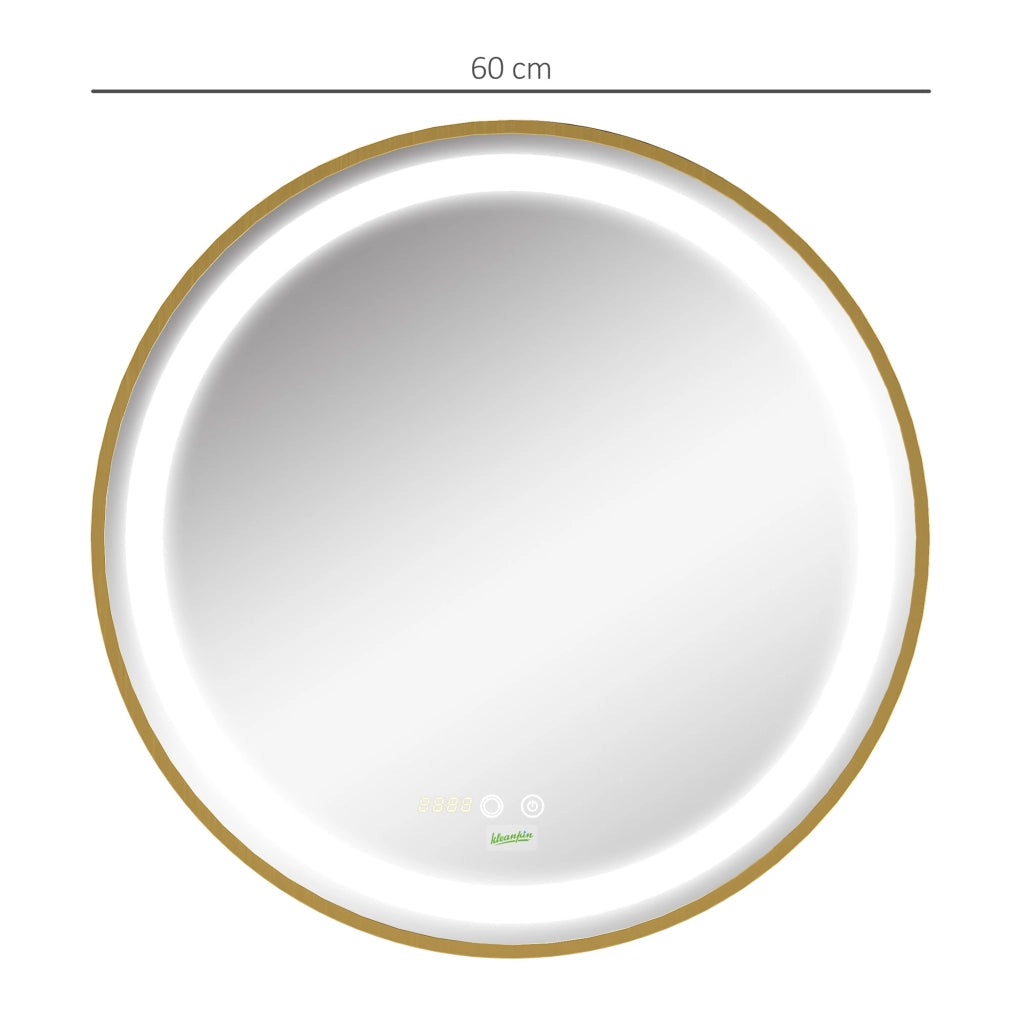 Specchio Bagno con Luce LED Regolabile ¨C Minimal ¨C Dorato ?60x4 cm