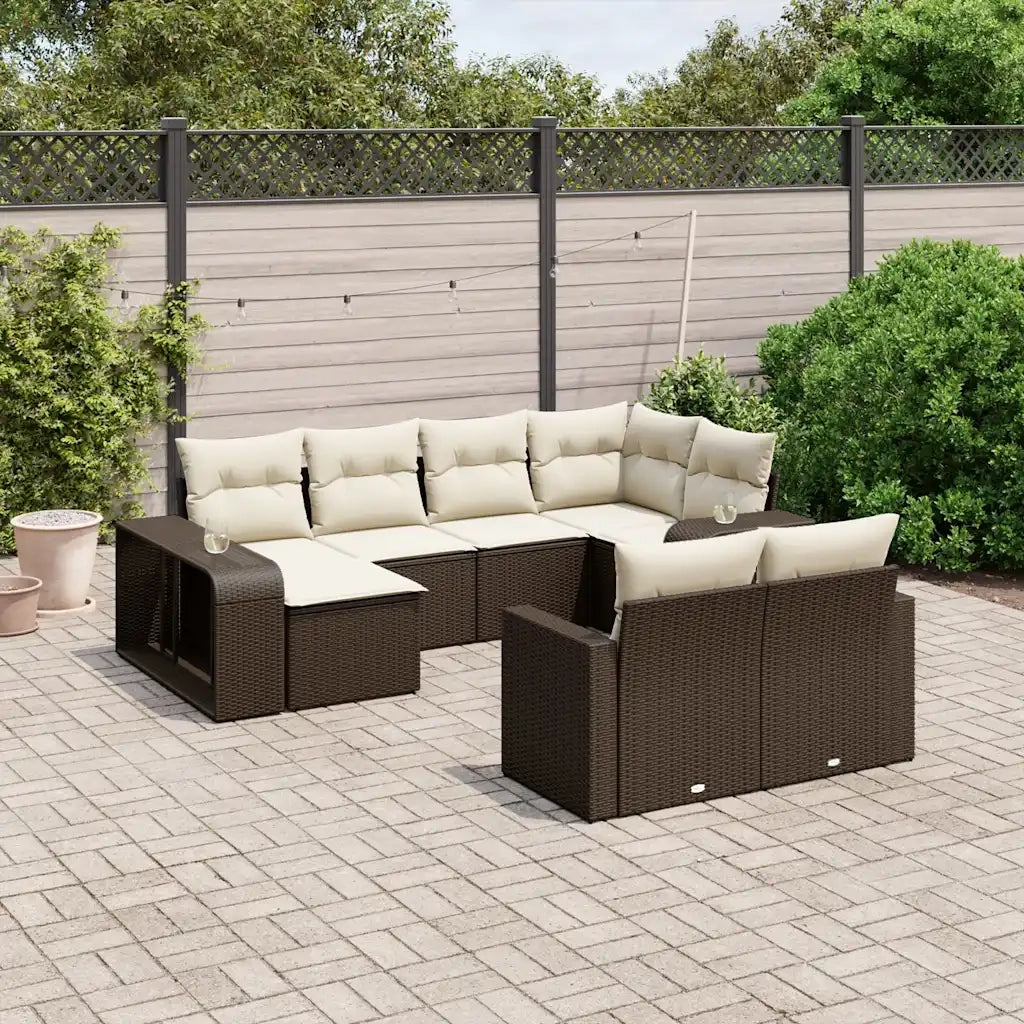 Set Divani da Giardino 10pz con Cuscini in Polyrattan Marrone 3228903