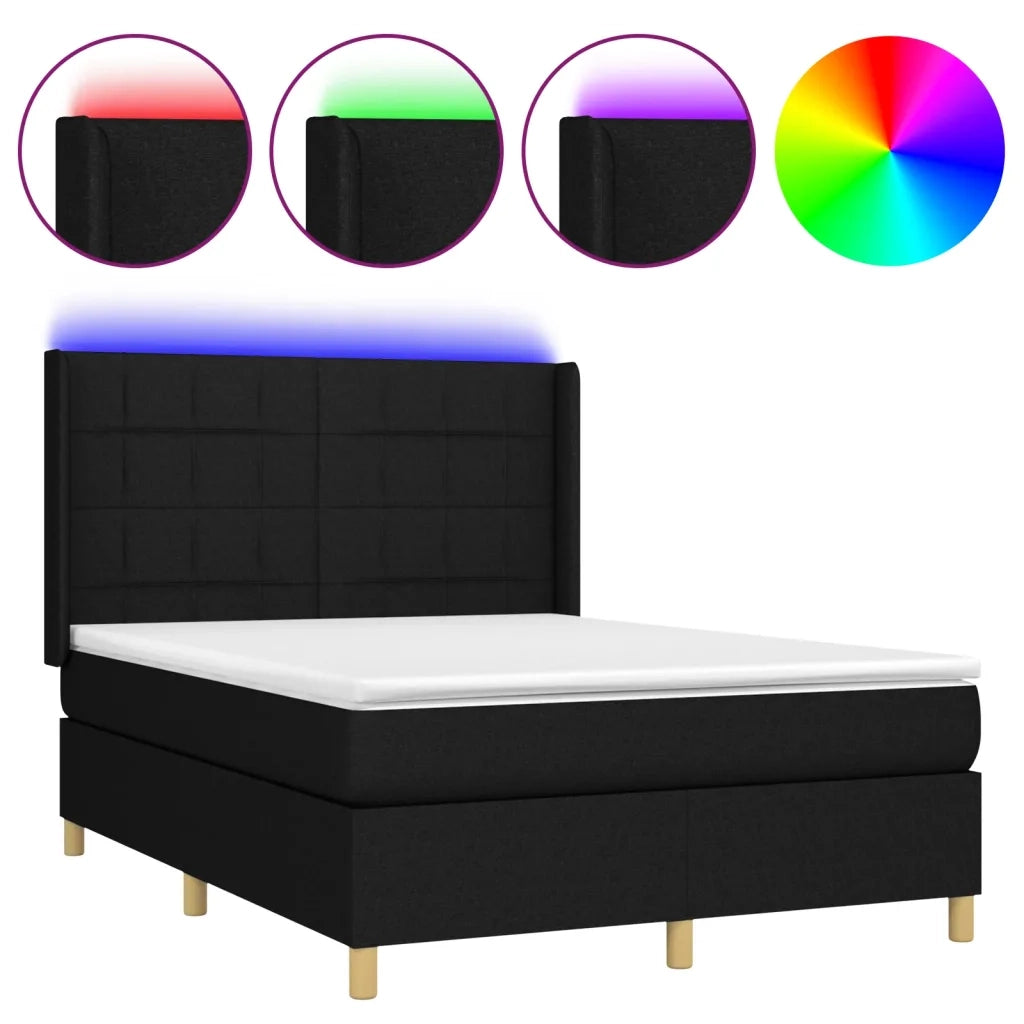 Letto a Molle con Materasso e LED Nero 140x200 cm in Tessuto 3138879