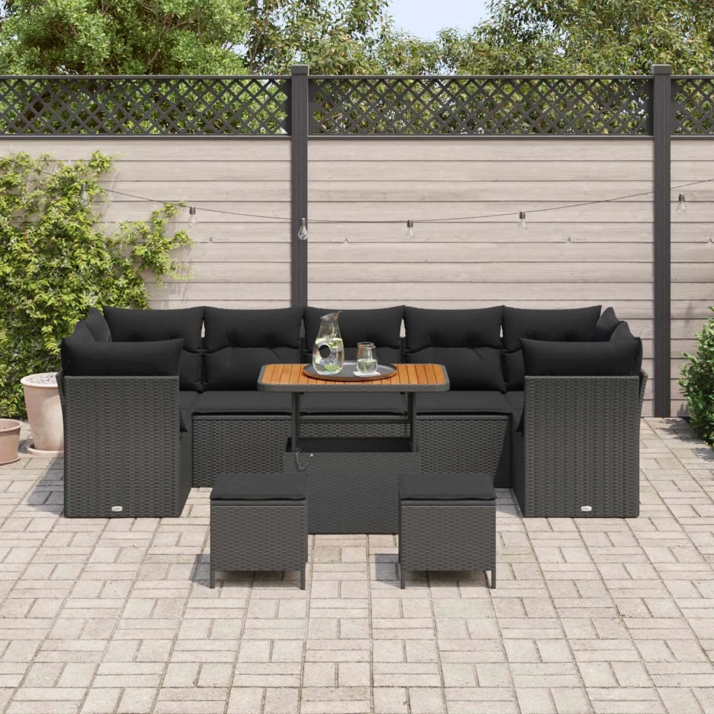 Set Divano da Giardino con cuscino 10 pcs Nero
