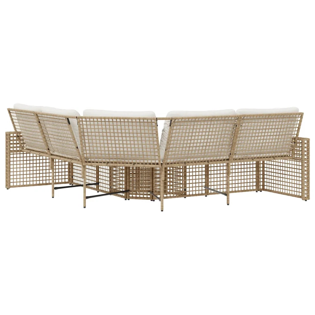 Divano da Giardino a L con Cuscini e Pouf Beige in Polyrattan 365896