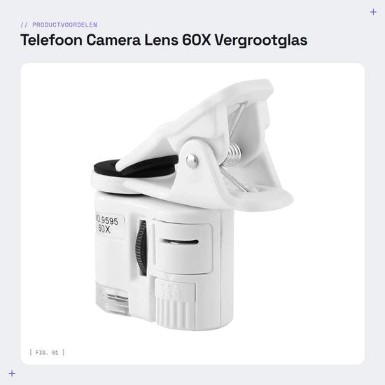 Lente per Telefono con 60X Zoom - Mini Microscoop a Clip - UV - Portatile per Smartphone Android