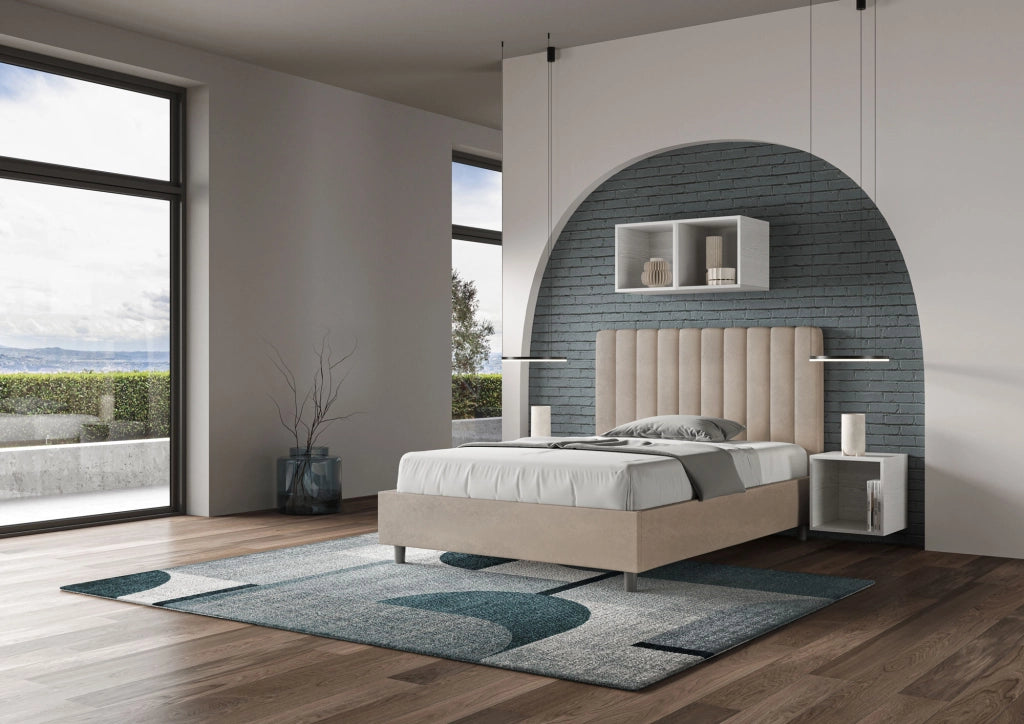 BS COM Letto una piazza e mezza contenitore imbottito 120x190 microfibra sabbia