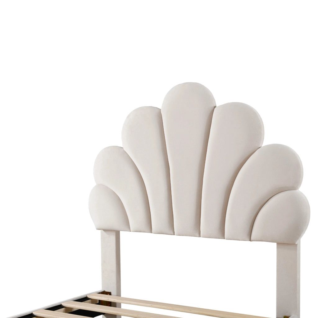 LETTO Imbottito 90x200 cm Beige con 2 cassetti