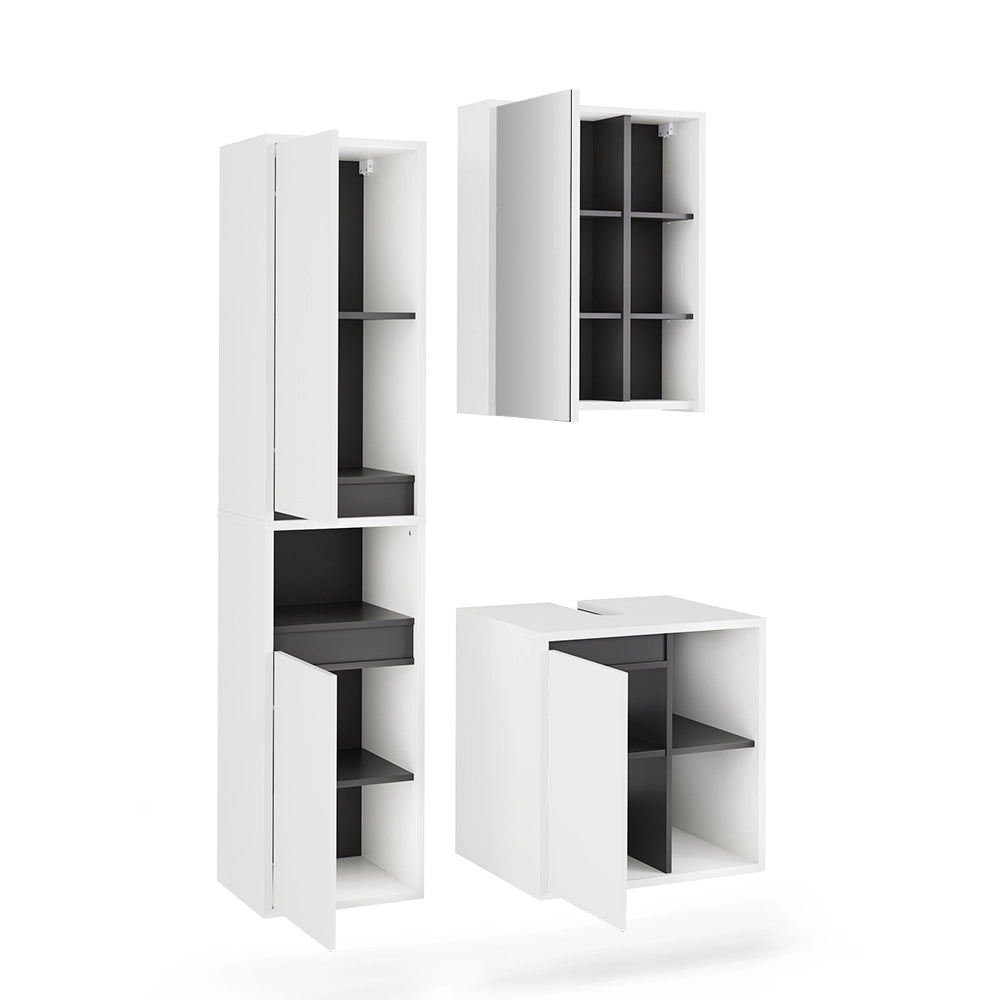Vicco Set di mobili da bagno Bianco/Grigio 3 parti