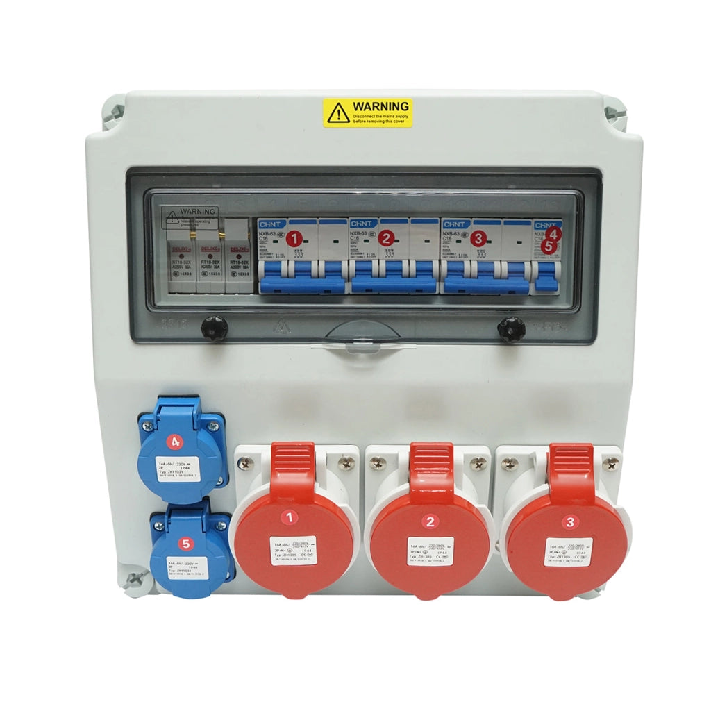 Pannello gruppo prese per organizzazione cantiere 2x230V/16A, 3x415V/16A, 330x330x170mm IP44/IP67 SUNTREE