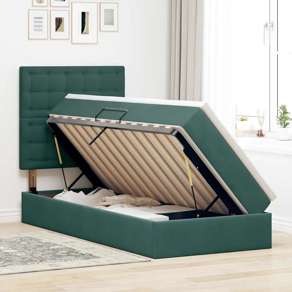 Letto con contenitore e materasso Verde Scuro 90 x 200 cm 3372126