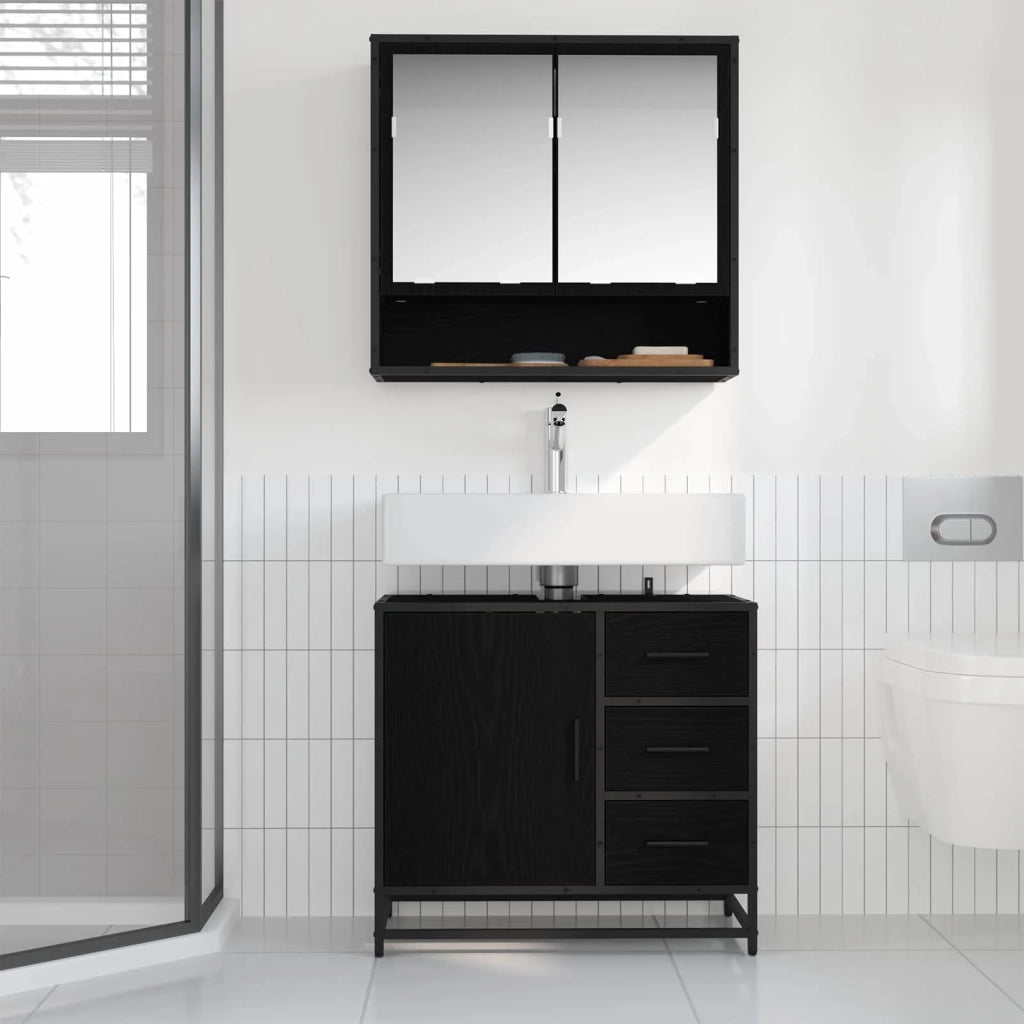 Set di mobili per il bagno 2 pcs Rovere Nero Legno multistrato