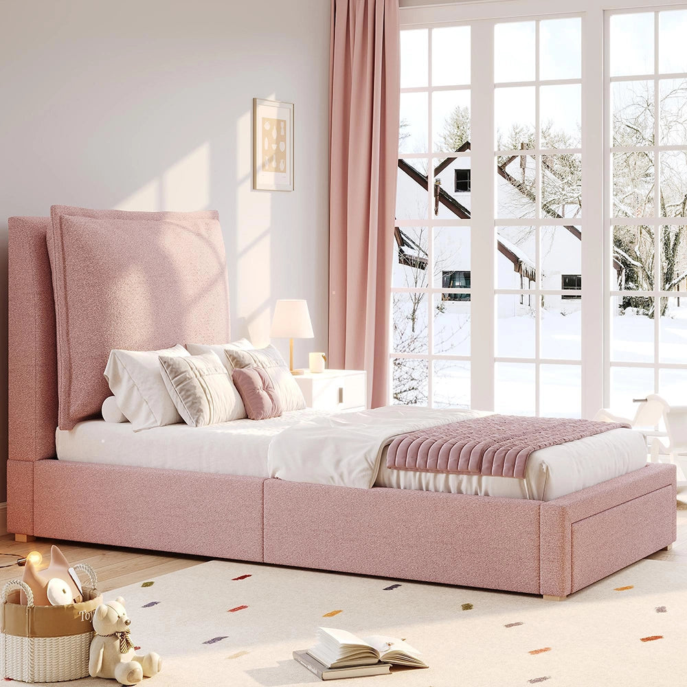 Letto imbottito 90x200cm - Xylo - testiera chenille rosa