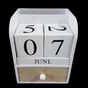 Trade Shop - Portapenne Oggetti Con Cassetto Datario Legno Country Chic Design Arredo -