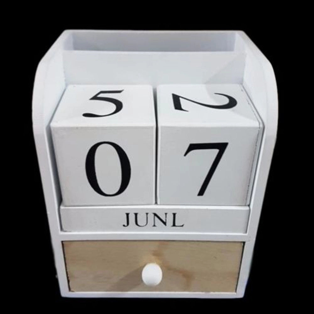 Trade Shop - Portapenne Oggetti Con Cassetto Datario Legno Country Chic Design Arredo -