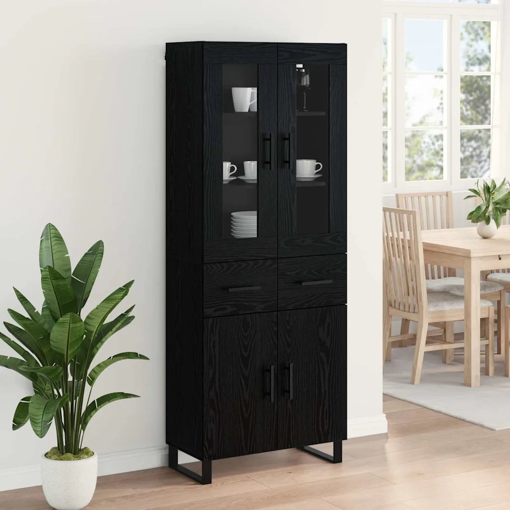 Credenza 2 pcs Rovere Nero Legno Stratificato e Vetro 3416089