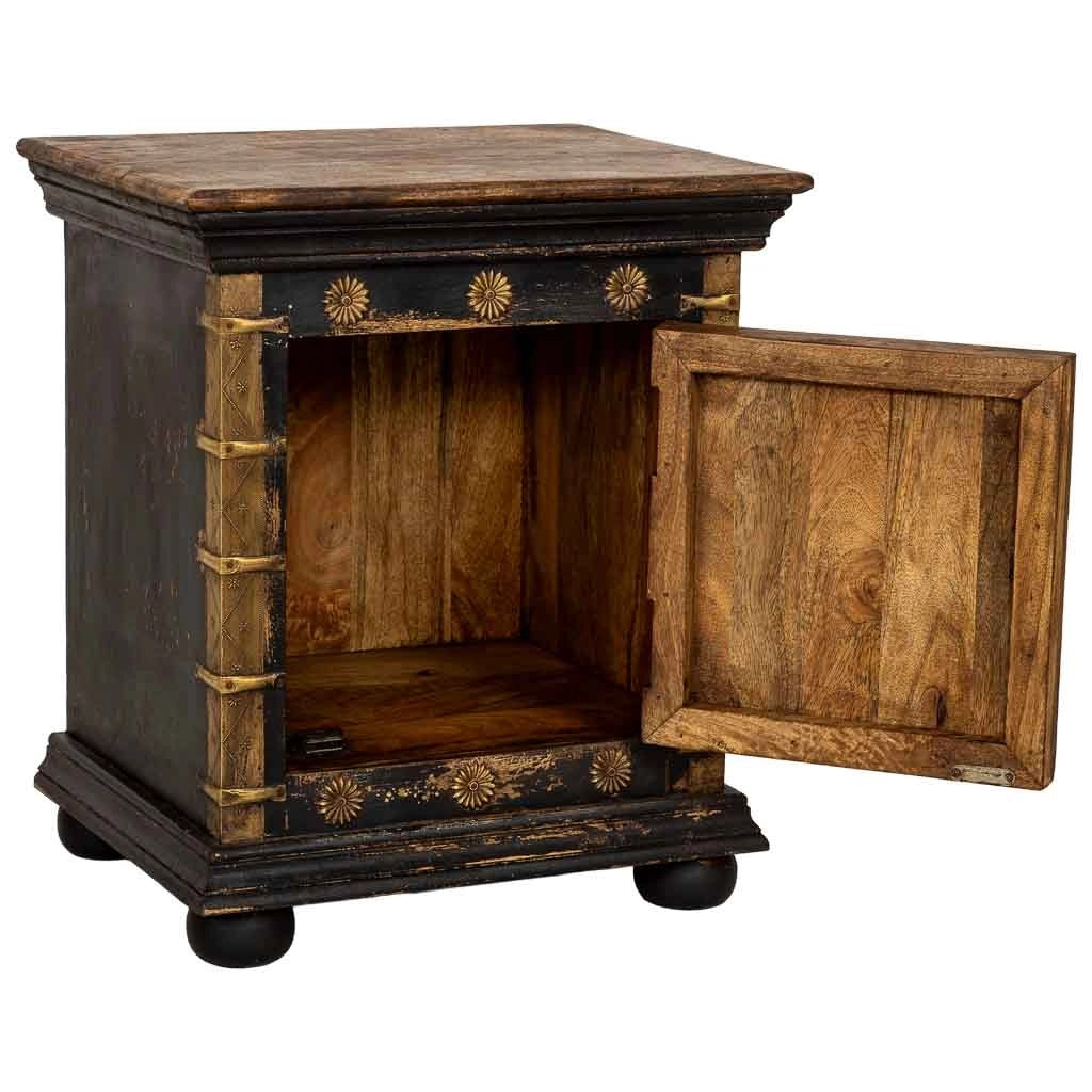 Comodino in legno nero, realizzato a mano, 50x40x59 cm