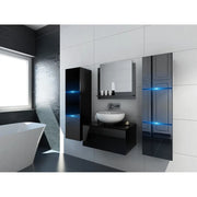 Set di mobili da bagno neri collezione OWL. 2 colonne, mobile sotto lavabo, specchio.