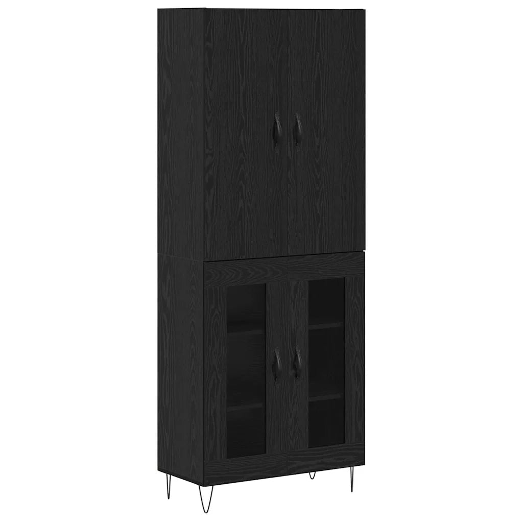 Credenza 2 pcs Rovere Nero Legno ingegnerizzato e vetro