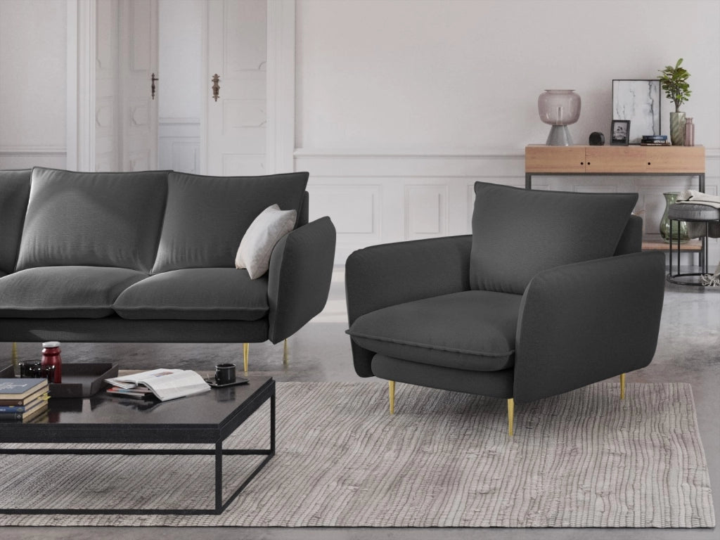 Cosmopolitan Design - Poltrona "Vienna" in tessuto strutturato grigio scuro 