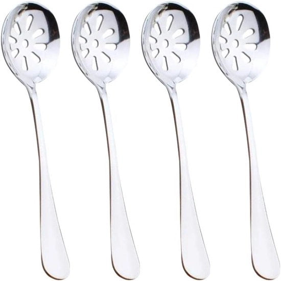 Set di cucchiai in acciaio inossidabile con solchi - Set da 4 - Argento