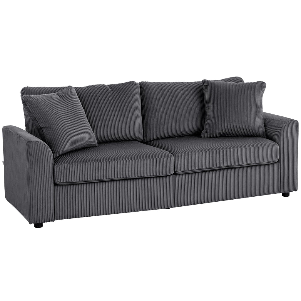 Divano 3 posti velluto a coste ¨C Xylo ¨C grigio scuro con 2 cuscini e molle 212 cm
