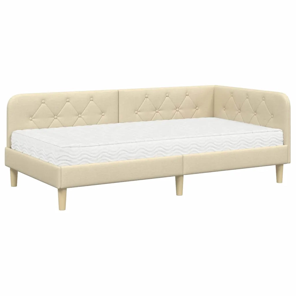 Cornice del letto ad angolo Crema 100 x 200 cm Tessuto