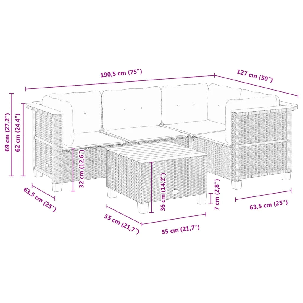 Set Divani da Giardino 5 pz con Cuscini in Polyrattan Nero 3261803