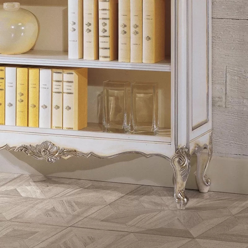 Libreria classica legno shabby bianco argento 130x50x150 - Mobili 2G