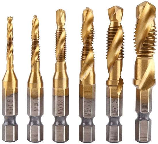 Kit di Trapano - Set 6 pezzi - Adatto per trapani a vite - 1/4" manico - Vite metrica - Per uso professionale - Acciaio ad alta velocità