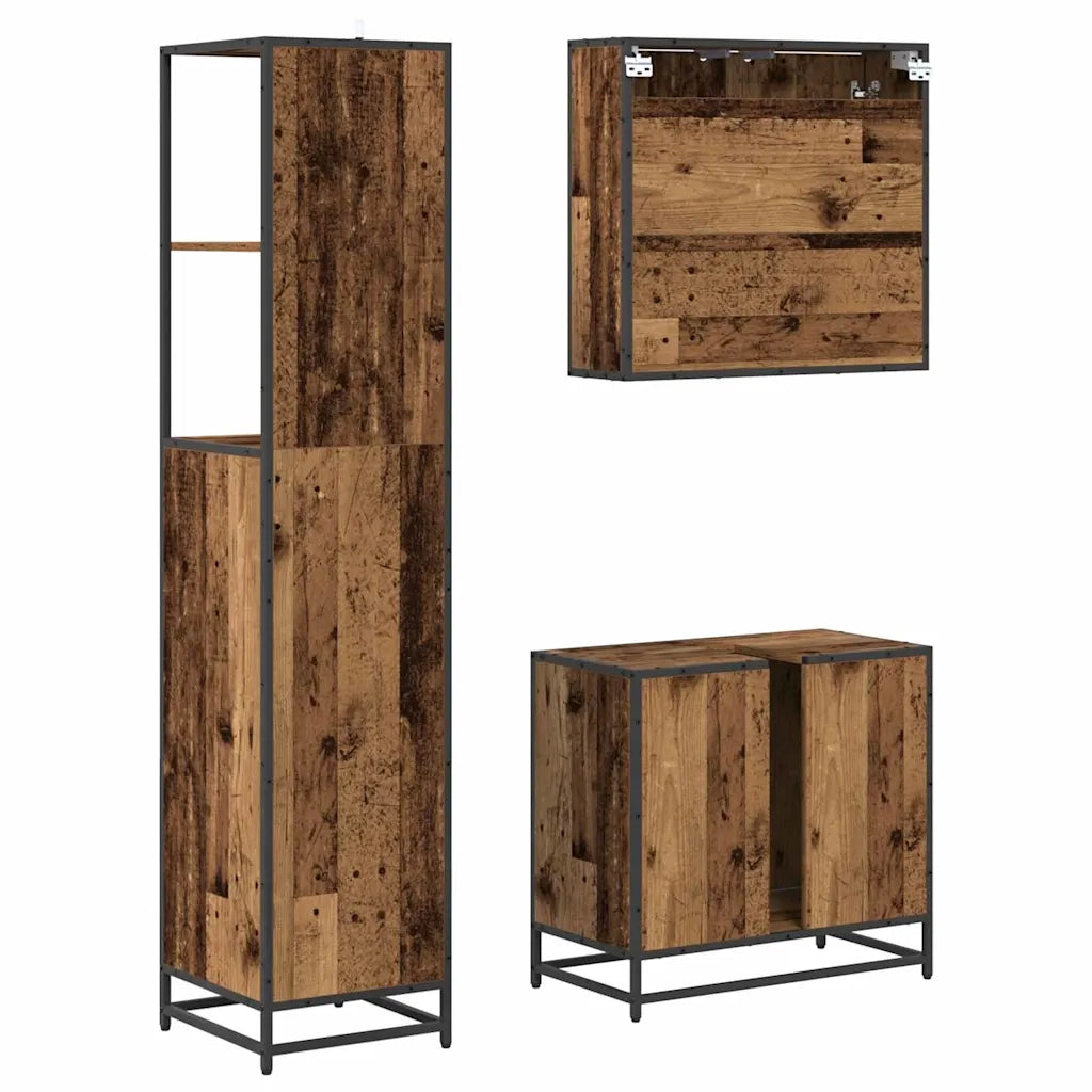 Set di mobili per il bagno con cassetto 3 pcs Legno vecchio