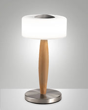 Lampada da tavolo Elea LED 8W 860lm 3000K, Struttura in metallo, legno e vetro soffiato con regolazione luce al tocco, Colore Nichel satinato - Elea