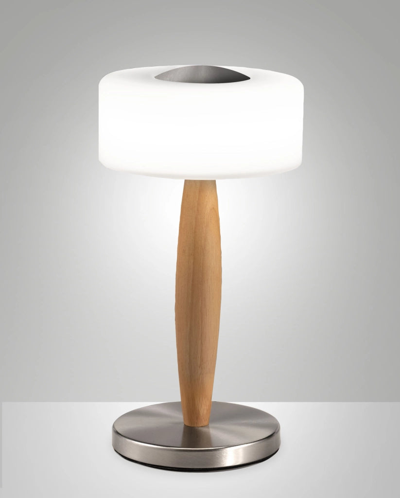 Lampada da tavolo Elea LED 8W 860lm 3000K, Struttura in metallo, legno e vetro soffiato con regolazione luce al tocco, Colore Nichel satinato - Elea