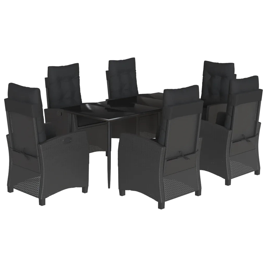 Set da Pranzo da Giardino 7 pz Nero con Cuscini in Polyrattan
