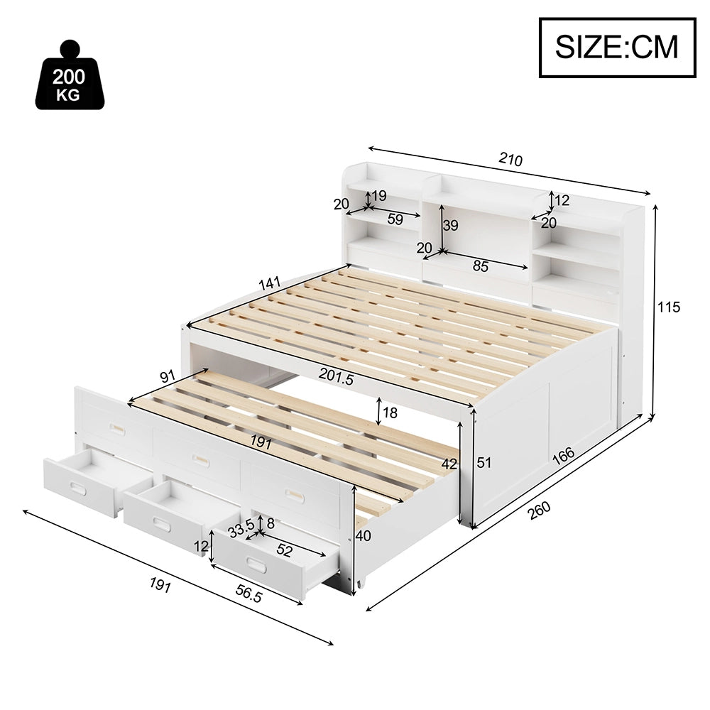 Daybed - Xylo - 140x200 cm LED USB 3 cassetti bianco