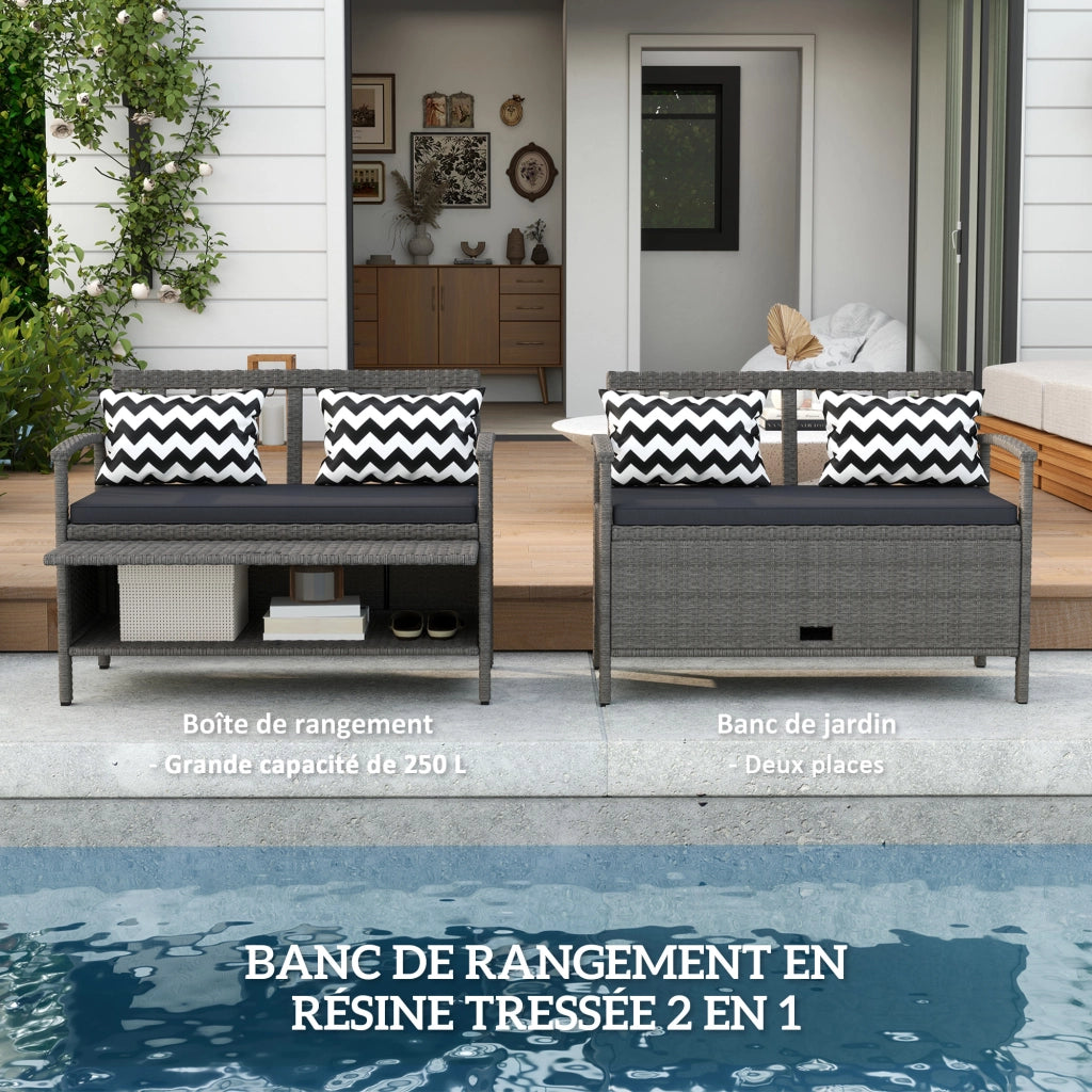 Banca da giardino con contenitore 2 posti ¨C zephmum ¨C 160L rotin PE grigio 112x62x82 cm