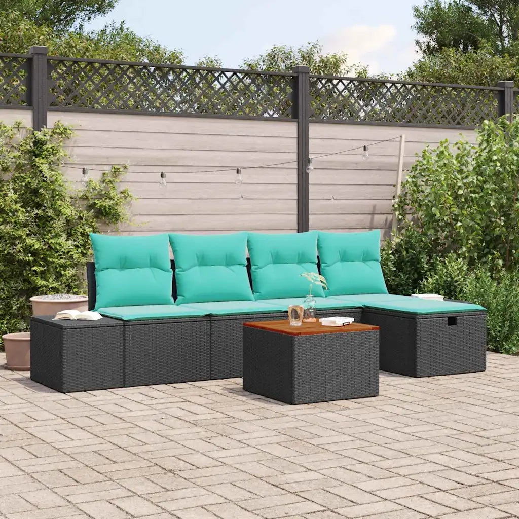 Set Divano da Giardino 6 pz Nero polyrattan 3359592