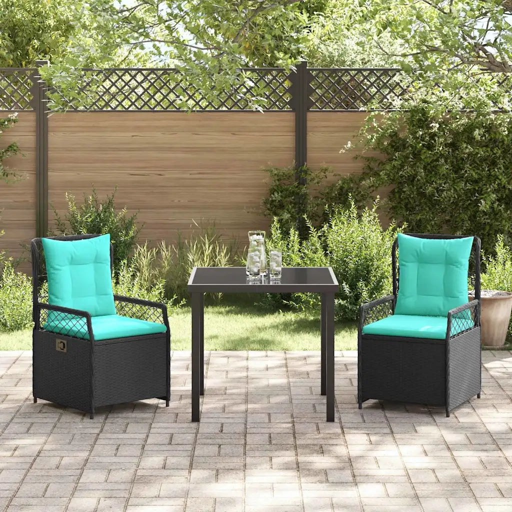 Set da Pranzo per Giardino 3 pcs Nero polyrattan