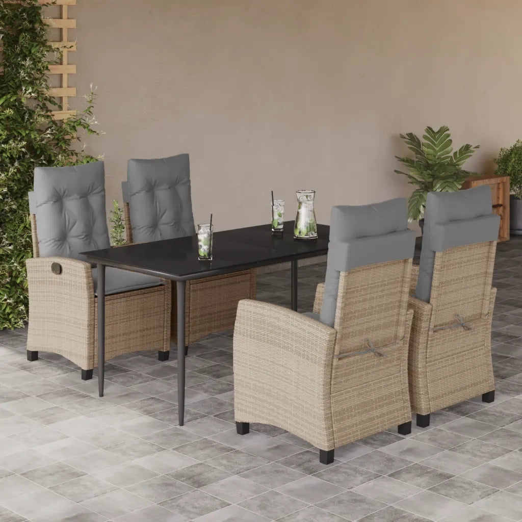 Set Pranzo da Giardino 5 pz con Cuscini Beige Misto Polyrattan