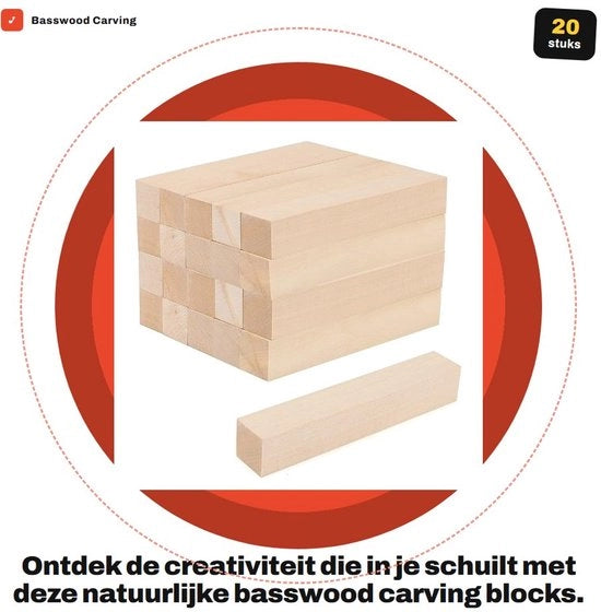Bassowood Blocchi 20 pezzi - Blocchi di legno naturale - Falegnameria/Scultura - Per principianti - Alta qualità - Resistente alle scosse e colore naturale