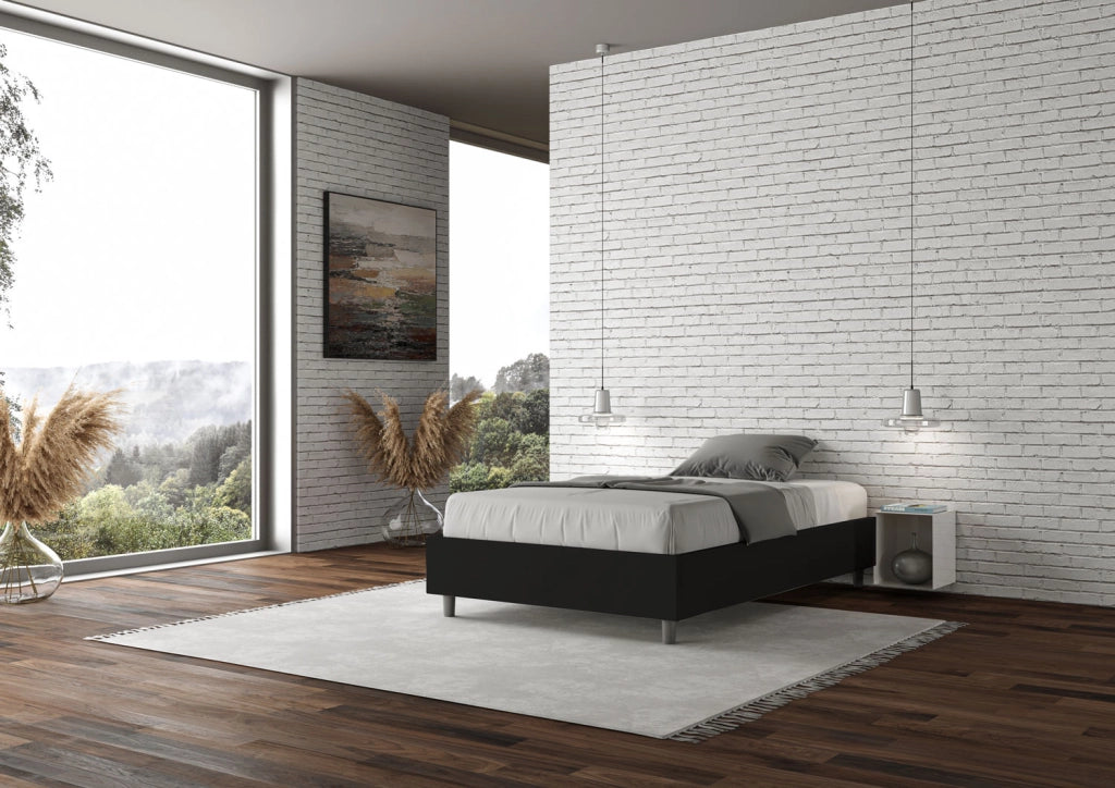 BS COM Letto una piazza e mezza con rete imbottito 120x190 similpelle nero
