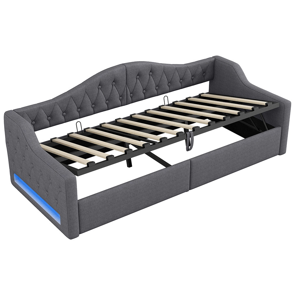 Letto imbottito - Xylo - 90x200cm LED con contenitore, grigio