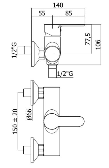 Miscelatore esterno monocomando per doccia linea BLU cromato