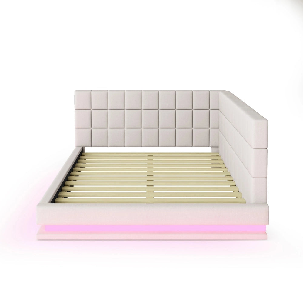 Divano letto - Xylo - 160x200 cm LED USB velluto beige