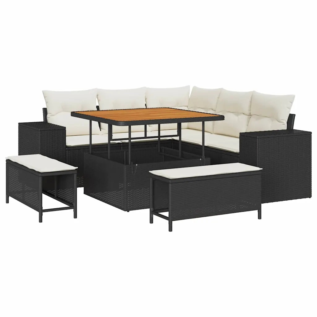 Set Divano da Giardino 8 pcs Nero e Crema polyrattan 3363945