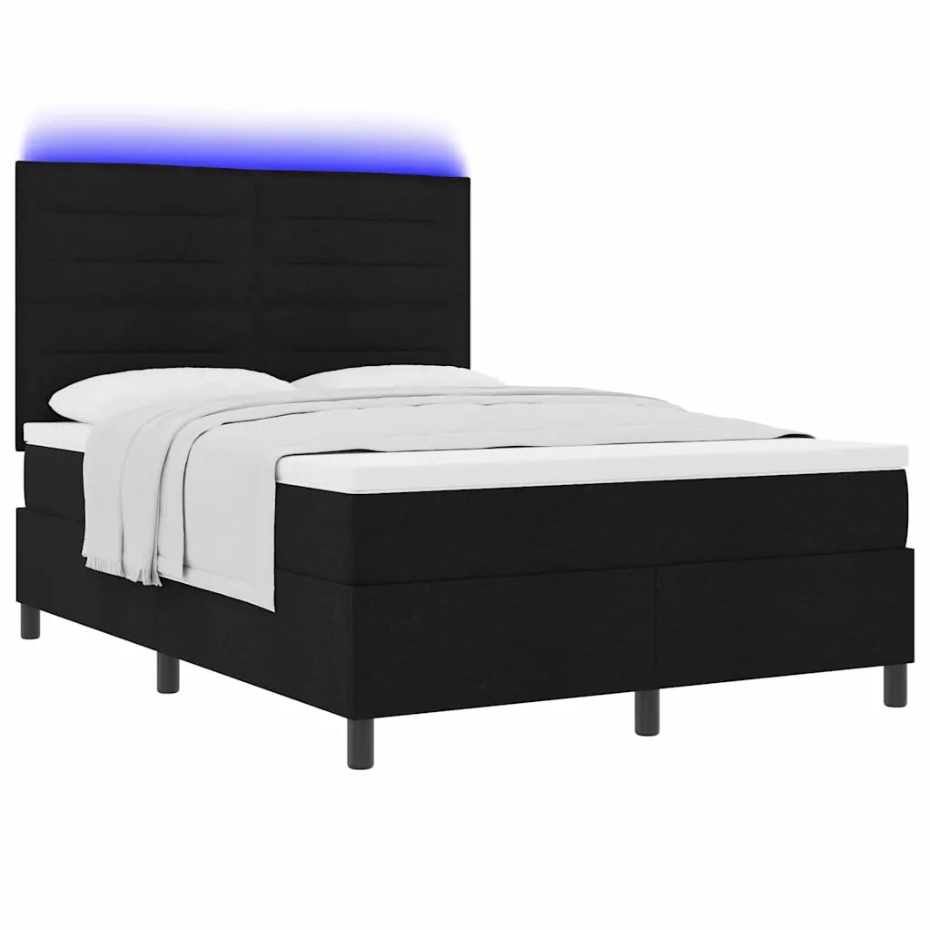 Letto a molle con materasso con led Nero 140 x 190 cm Tessuto